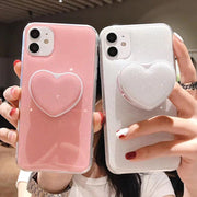 Glitter Love Heart Folding Bracket Stand Phone Case