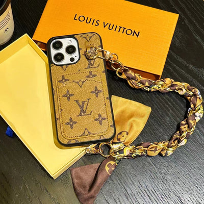 Louis Vuitton Phone Case featuring Iconic Monogram and Detachable Hand Chain