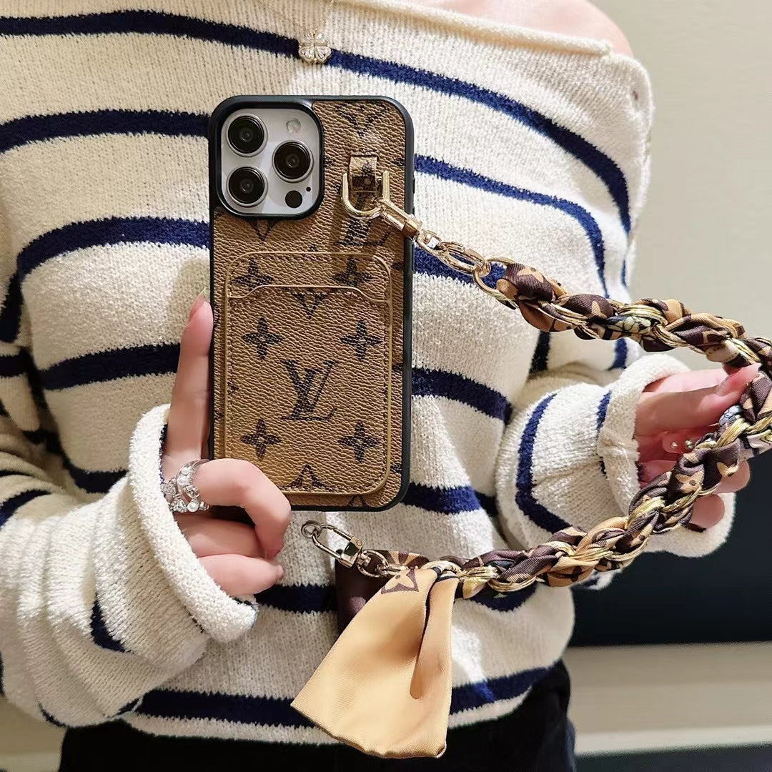 Sophisticated LV Phone Case with Detachable Chain and Signature Monogram