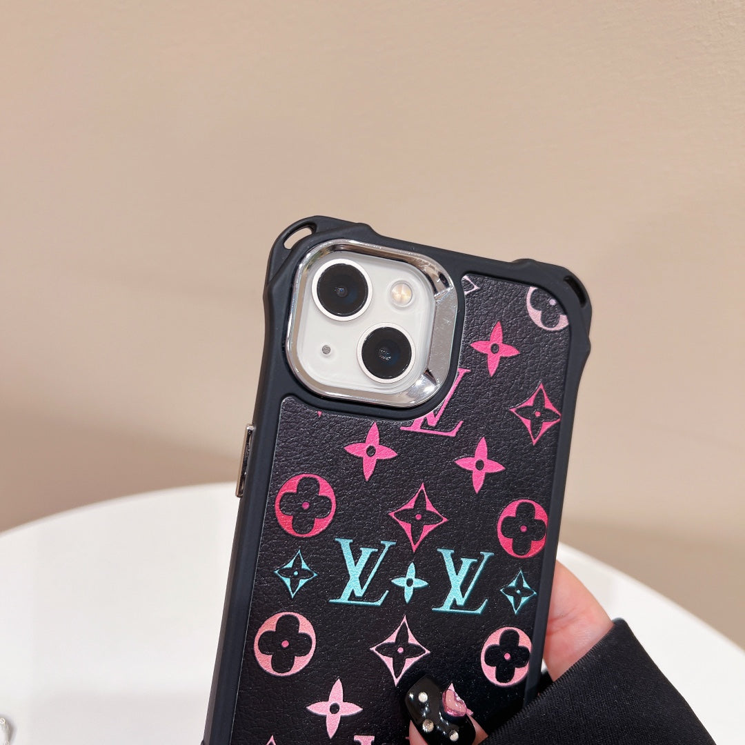 Back view of Designer LV Phone Case with Lux Chain Strap showcasing the LV pattern