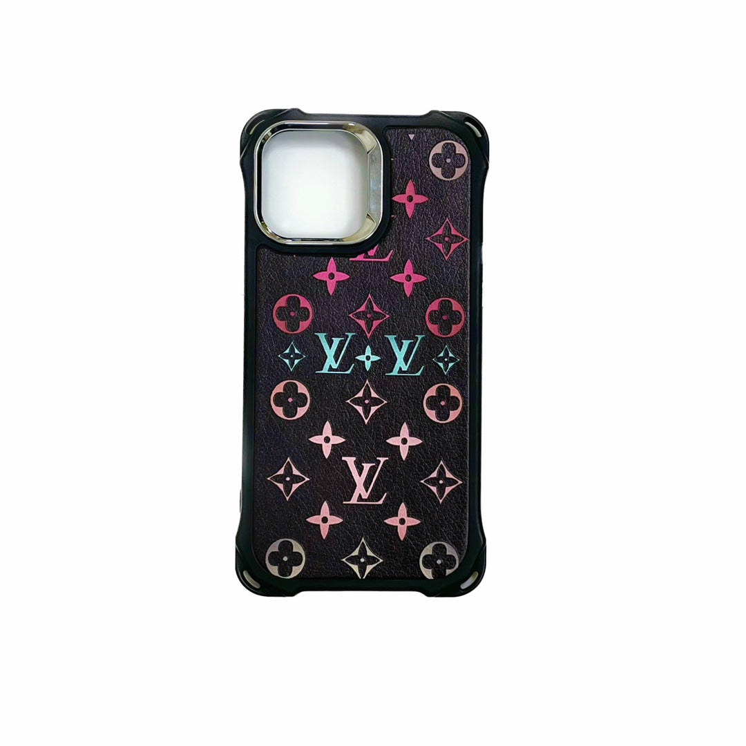 Flat lay of Designer LV Phone Case with Lux Chain Strap and matching outfit