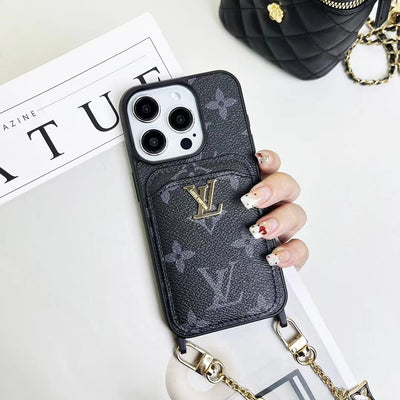 Luxury LV Monogram Chain Wallet Phone Case – Stylish Charm Design with Card Holder