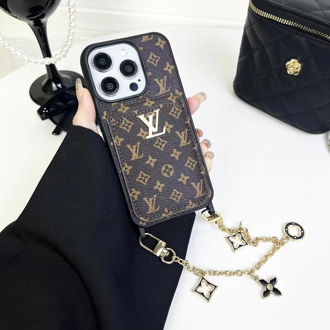 Luxury LV Monogram Chain Wallet Phone Case – Stylish Charm Design with Card Holder