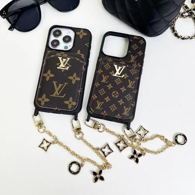 Luxury LV Monogram Chain Wallet Phone Case – Stylish Charm Design with Card Holder