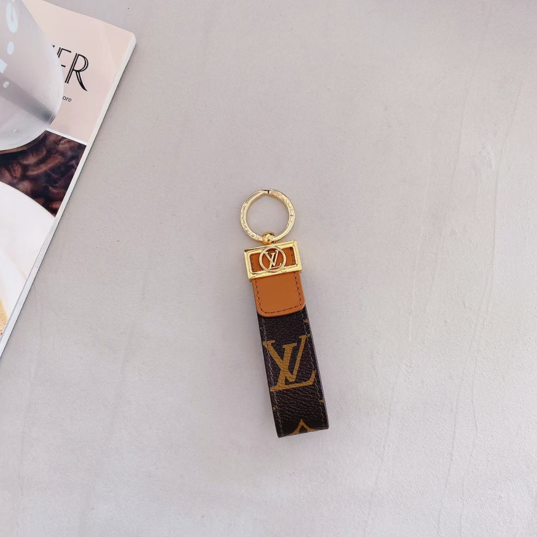 Luxury LV Monogram Keychain with Elegant Gold Accent