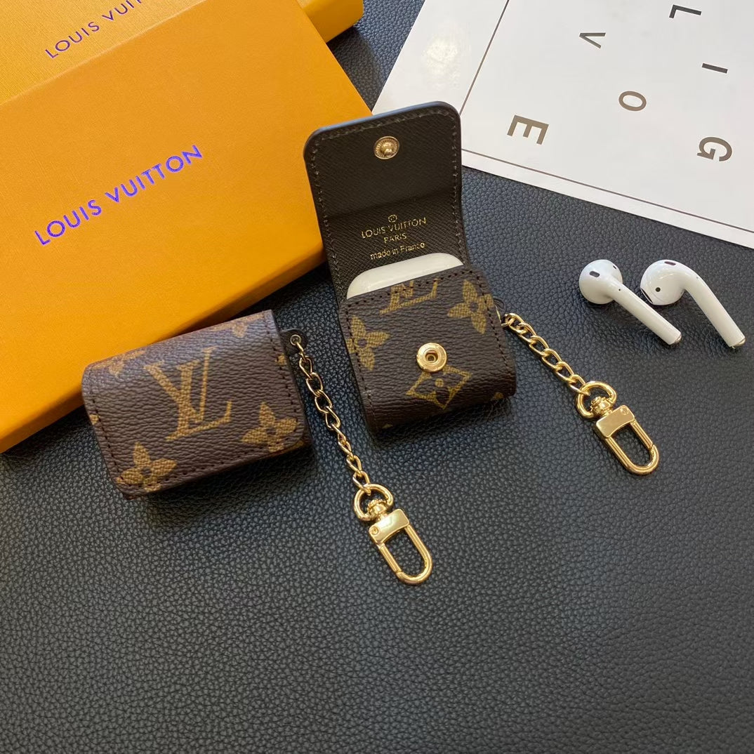 Luxury LV-Inspired AirPods Case Collection with Chain Attachment