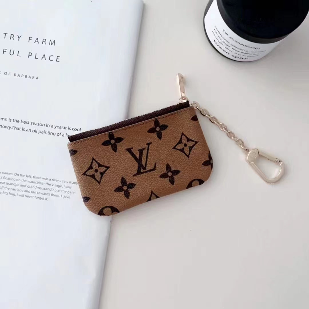 Luxury LV-Inspired Monogram Coin Pouch Collection with Chain Clip