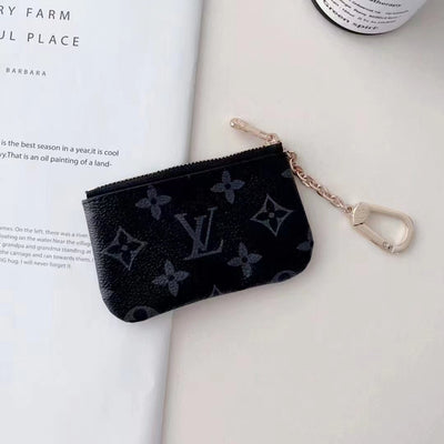 Luxury LV-Inspired Monogram Coin Pouch Collection with Chain Clip