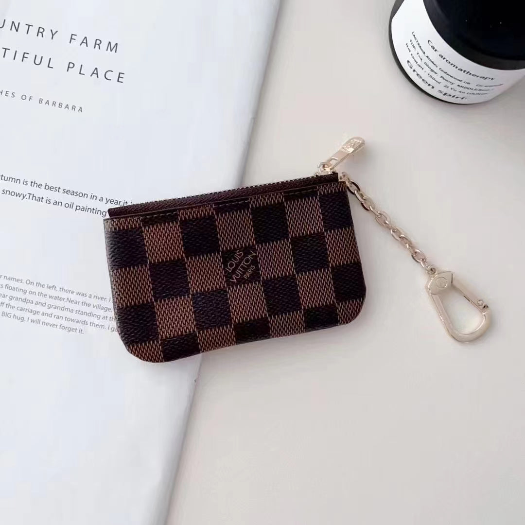 Luxury LV-Inspired Monogram Coin Pouch Collection with Chain Clip