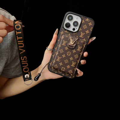 LV Monogrammed iPhone Case with Card Holder and Matching Lanyard Strap