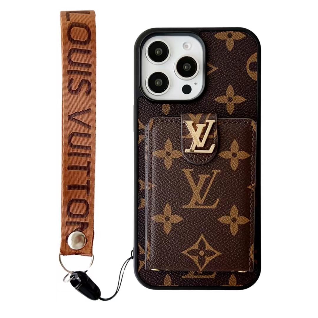 LV Monogrammed iPhone Case with Card Holder and Matching Lanyard Strap