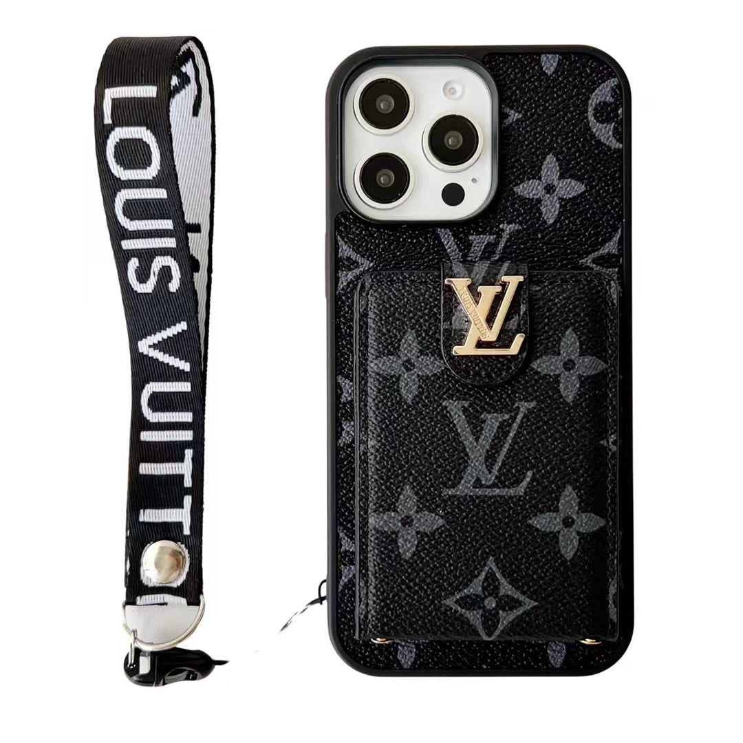 LV Monogrammed iPhone Case with Card Holder and Matching Lanyard Strap