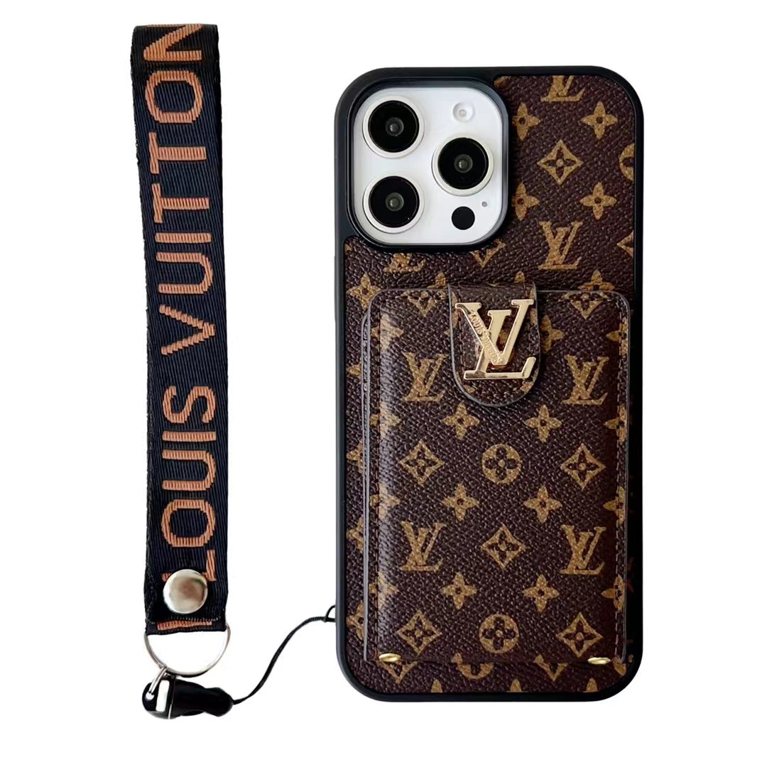 LV Monogrammed iPhone Case with Card Holder and Matching Lanyard Strap