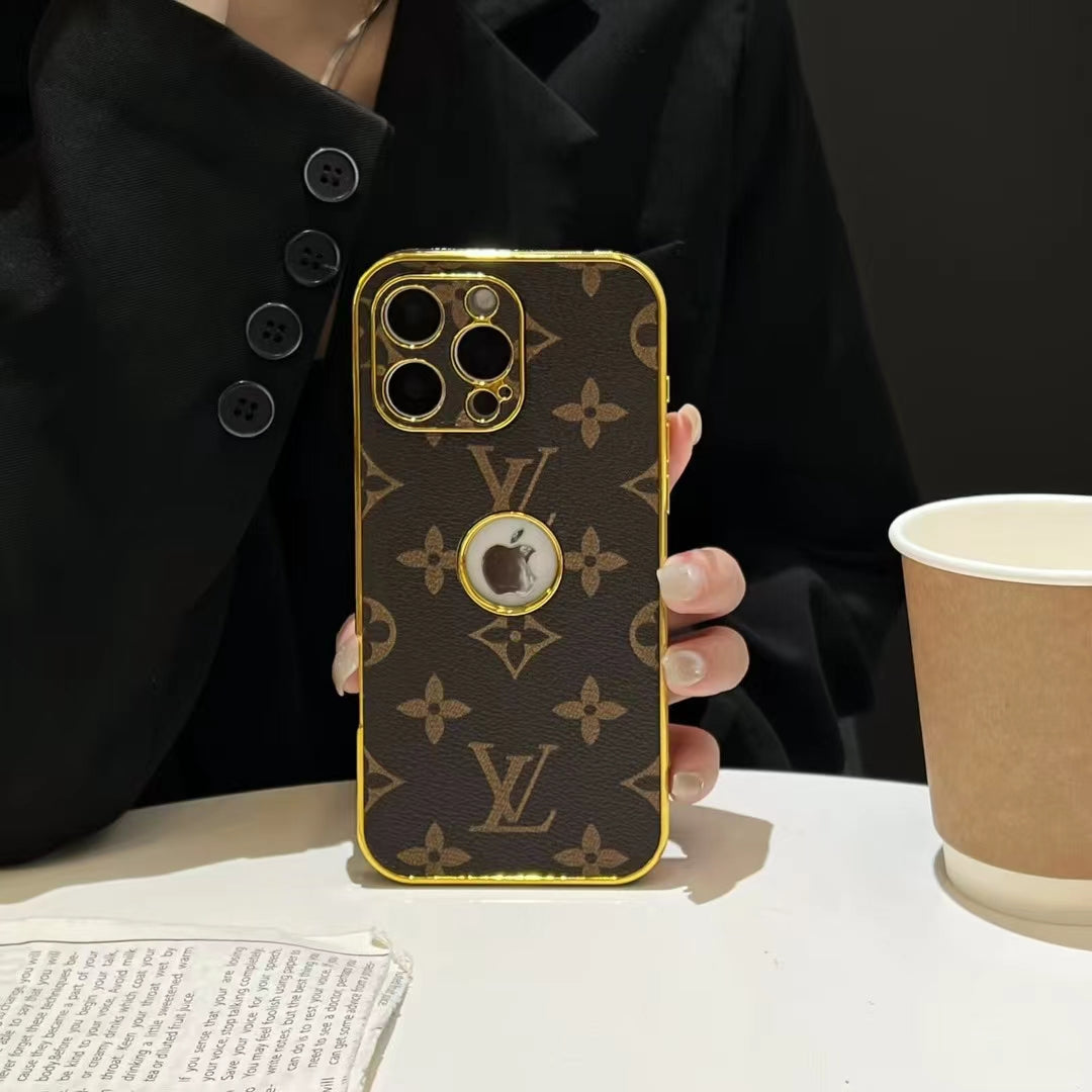 LV Monogram Checkered iPhone Case Collection with Gold Accents