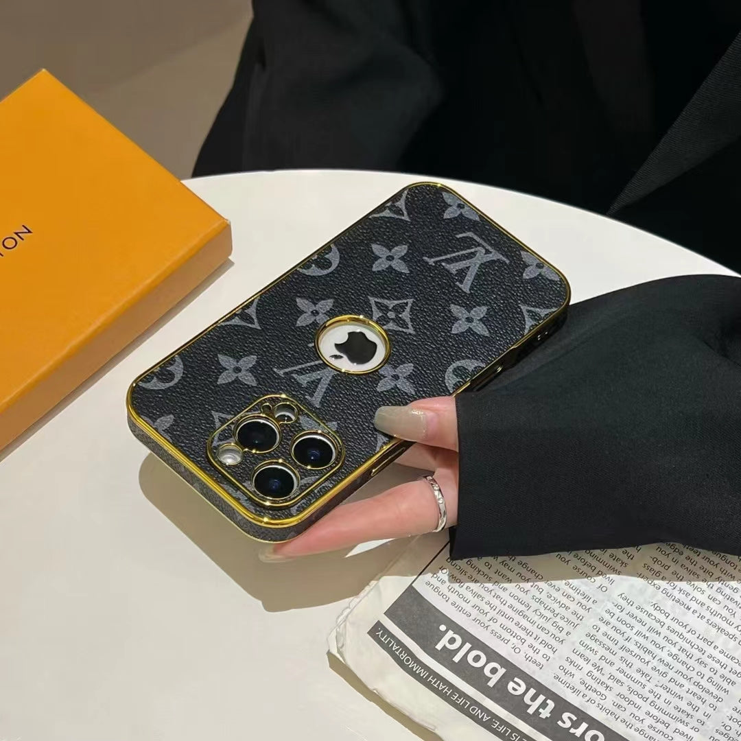 LV Monogram Checkered iPhone Case Collection with Gold Accents