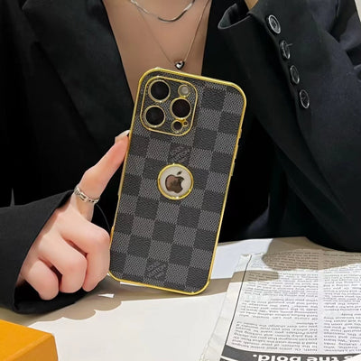 LV Monogram Checkered iPhone Case Collection with Gold Accents