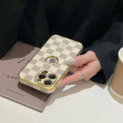 LV Monogram Checkered iPhone Case Collection with Gold Accents