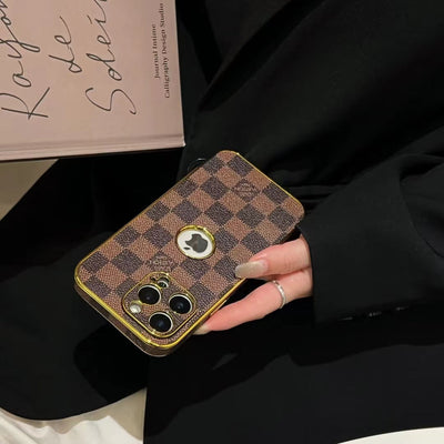 LV Monogram Checkered iPhone Case Collection with Gold Accents