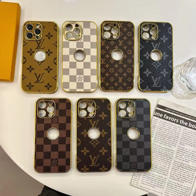 LV Monogram Checkered iPhone Case Collection with Gold Accents