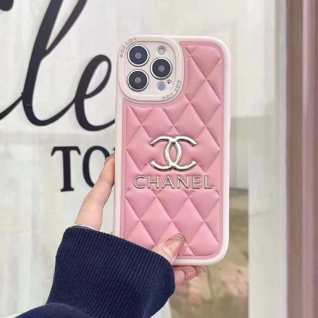 Luxury CC-Inspired Quilted Phone Case with Embossed Logo