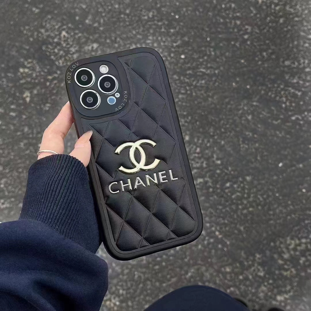 Luxury CC-Inspired Quilted Phone Case with Embossed Logo