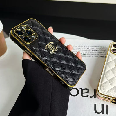 Luxury CC-Inspired Quilted Metallic Frame Phone Case