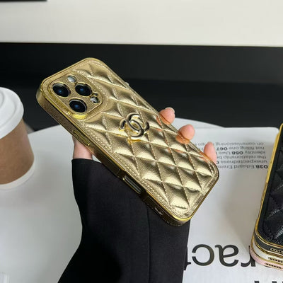 Luxury CC-Inspired Quilted Metallic Frame Phone Case