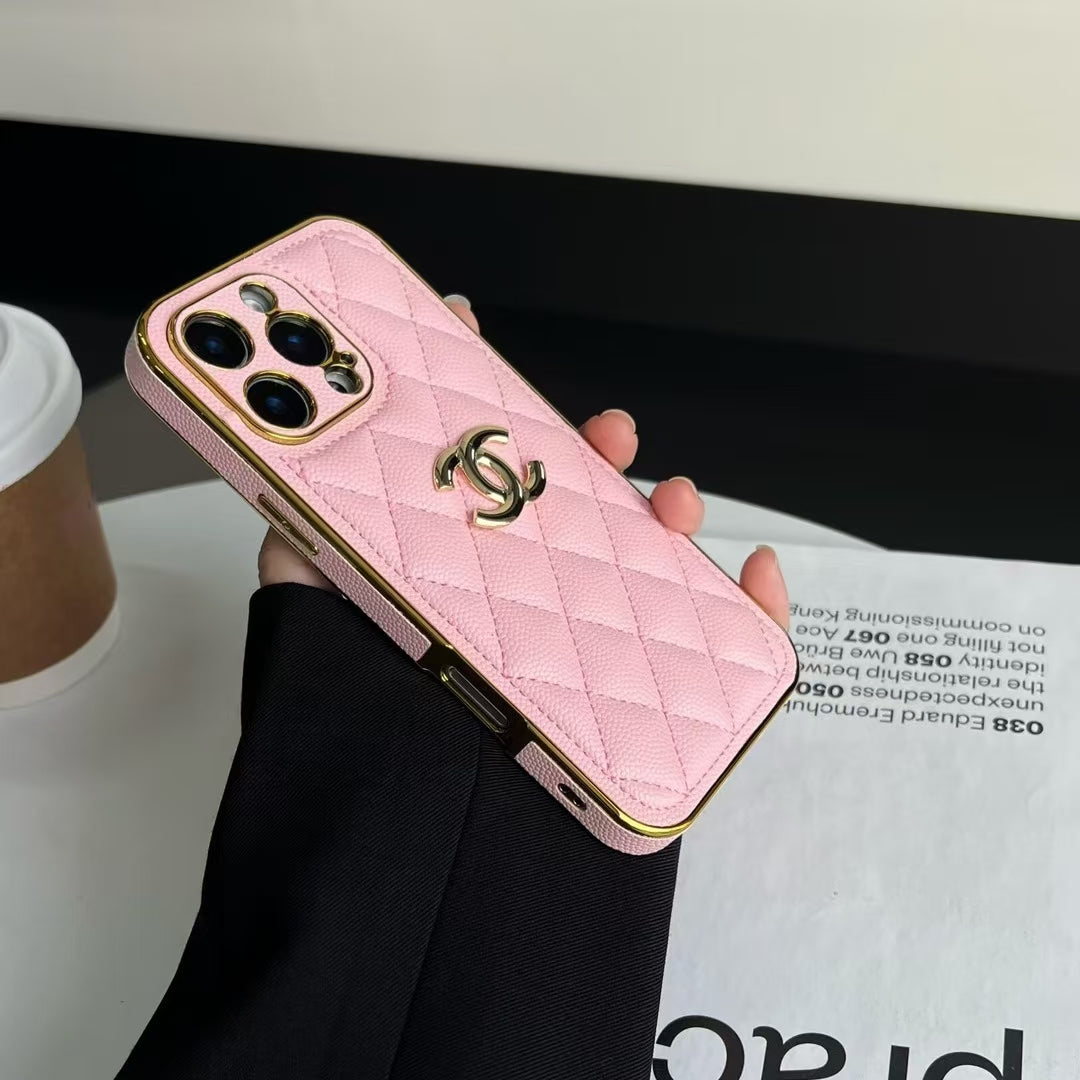 Luxury CC-Inspired Quilted Metallic Frame Phone Case