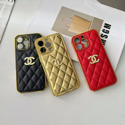 Luxury CC-Inspired Quilted Metallic Frame Phone Case