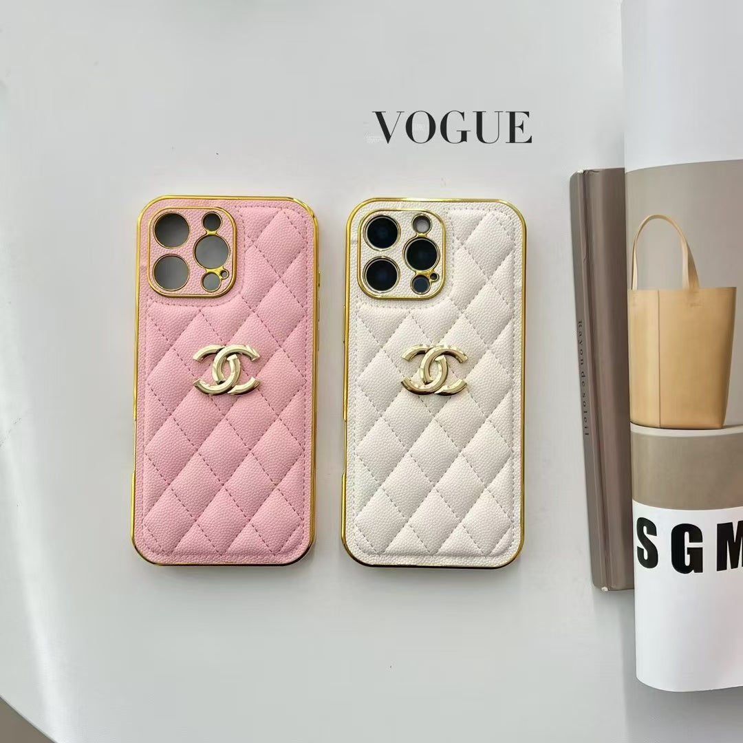 Luxury CC-Inspired Quilted Metallic Frame Phone Case