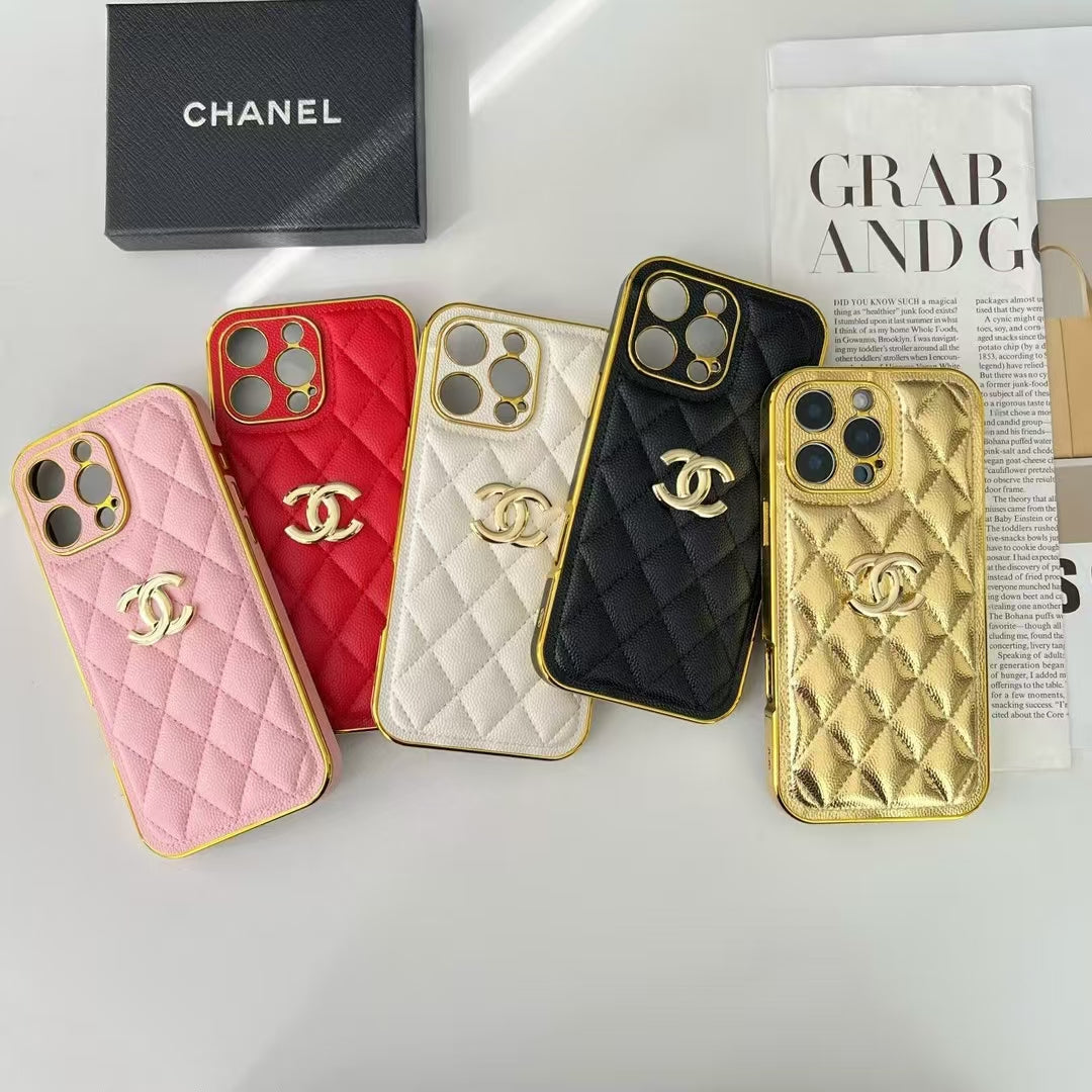 Luxury CC-Inspired Quilted Metallic Frame Phone Case