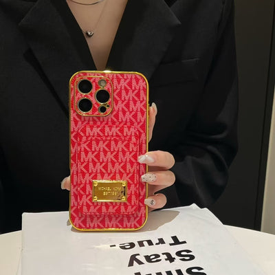 Luxury MK-Inspired Card Holder iPhone Case with Gold Frame