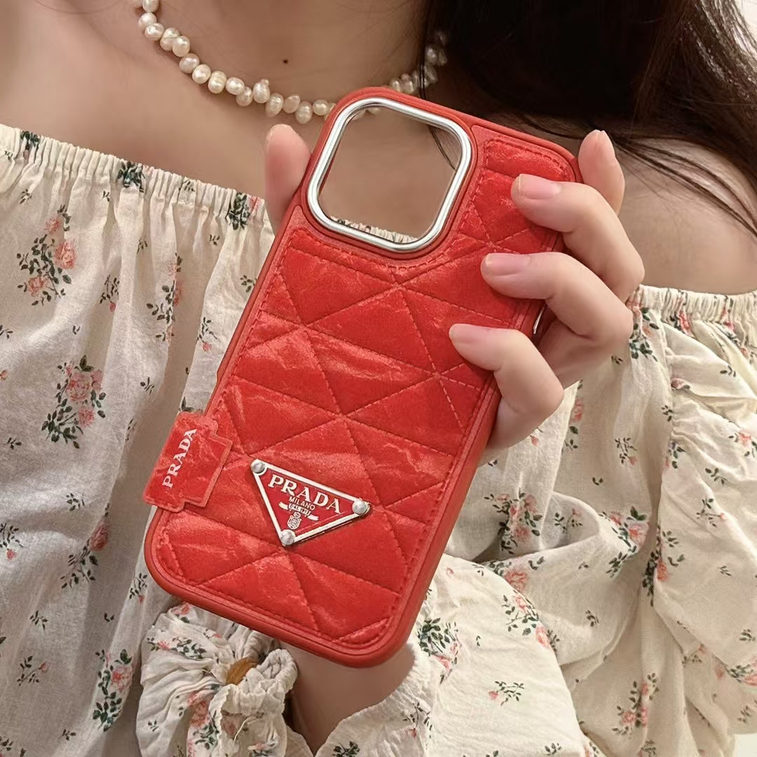 Luxury Quilted Triangle Logo iPhone Case