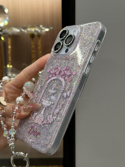 Luxury CD Glitter Garden iPhone Case with Strap