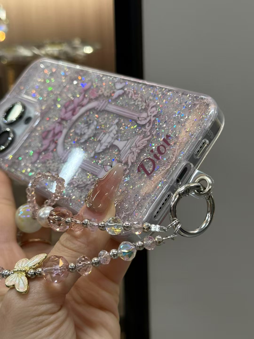 Luxury CD Glitter Garden iPhone Case with Strap