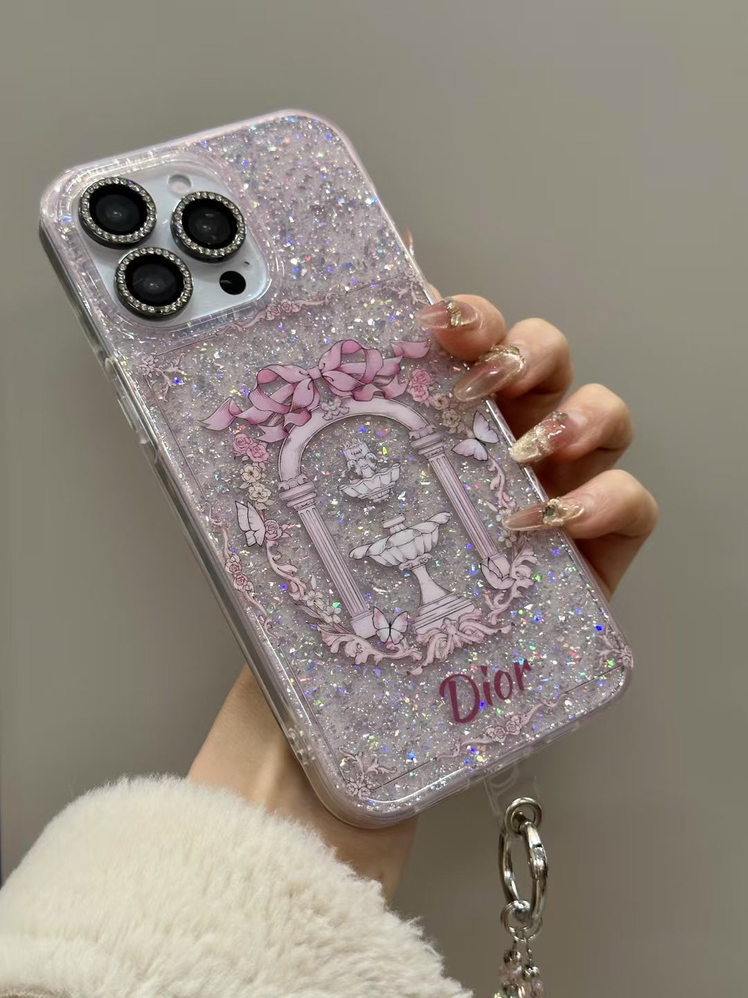 Luxury CD Glitter Garden iPhone Case with Strap
