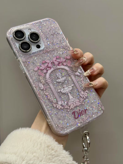 Luxury CD Glitter Garden iPhone Case with Strap