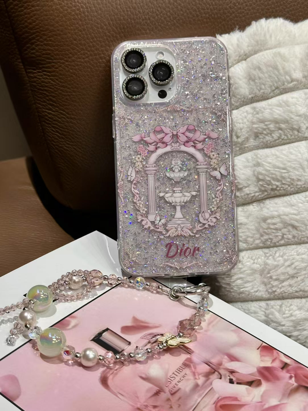 Luxury CD Glitter Garden iPhone Case with Strap