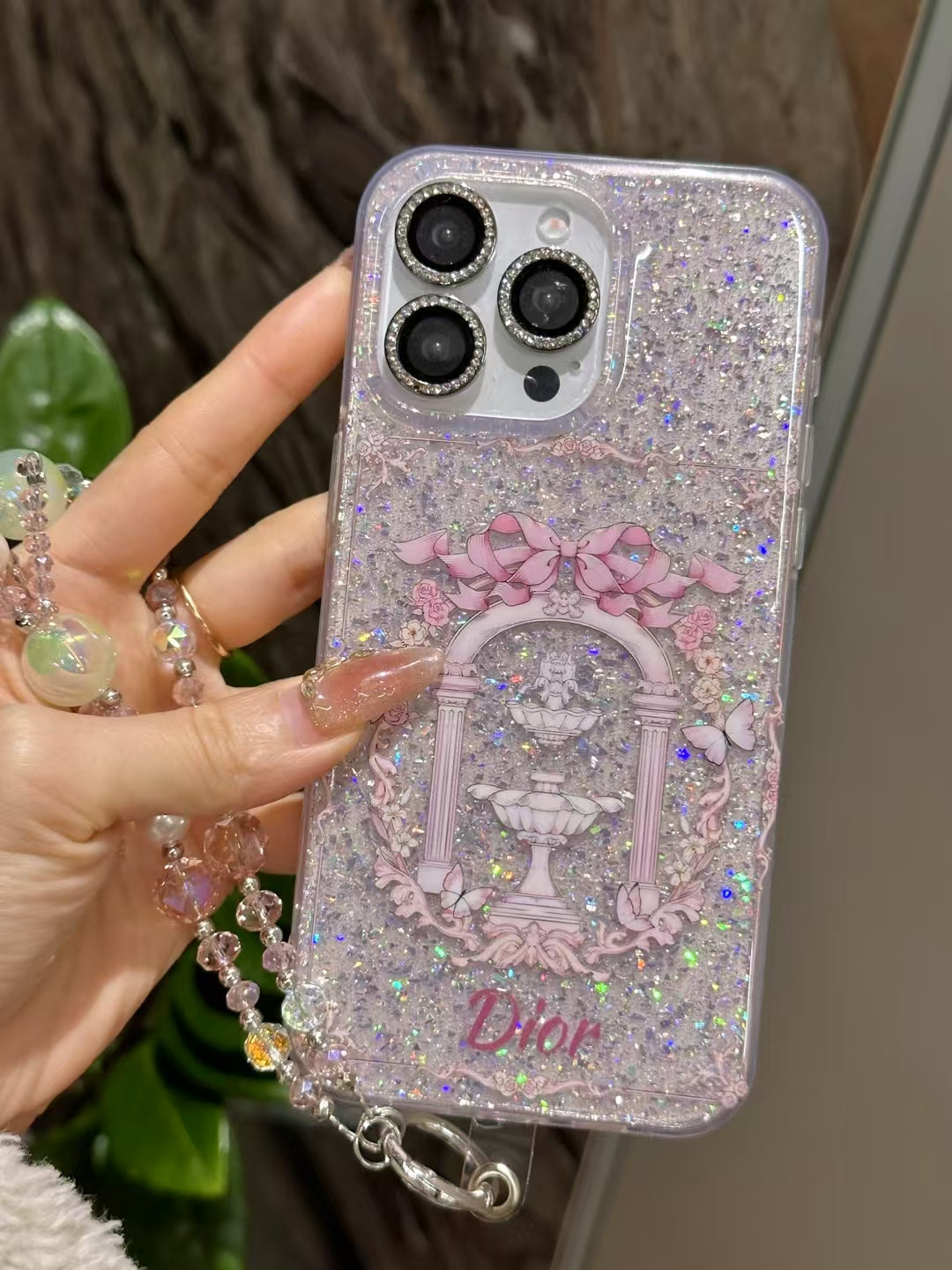 Luxury CD Glitter Garden iPhone Case with Strap