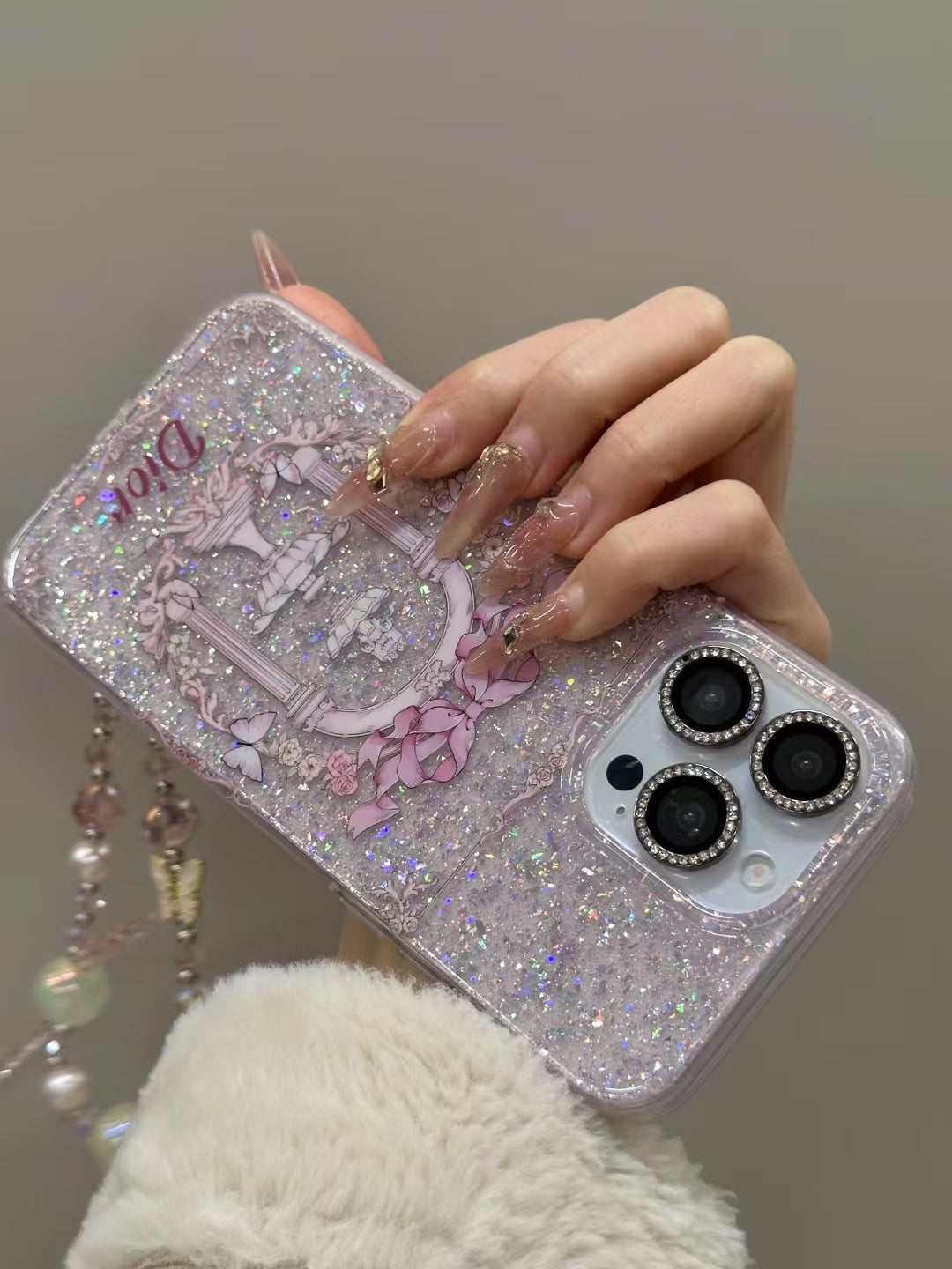 Luxury CD Glitter Garden iPhone Case with Strap