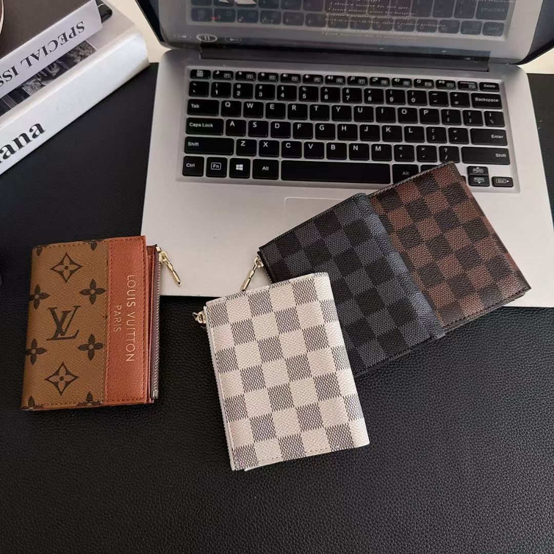 Luxury LV Monogram & Check Pattern Zipper Wallet