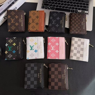 Luxury LV Monogram & Check Pattern Zipper Wallet