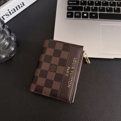 Luxury LV Monogram & Check Pattern Zipper Wallet