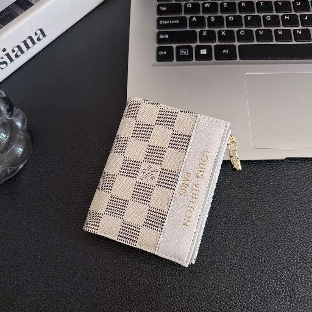 Luxury LV Monogram & Check Pattern Zipper Wallet