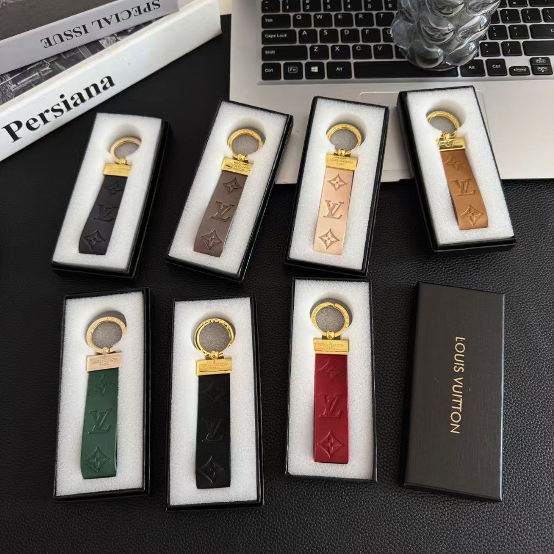 Luxury LV Monogram Keychain Strap with Gold Accent