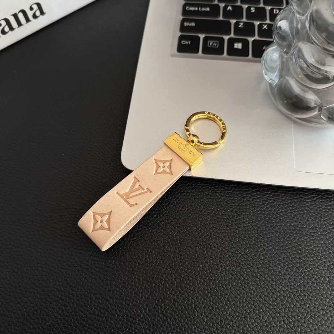 Luxury LV Monogram Keychain Strap with Gold Accent
