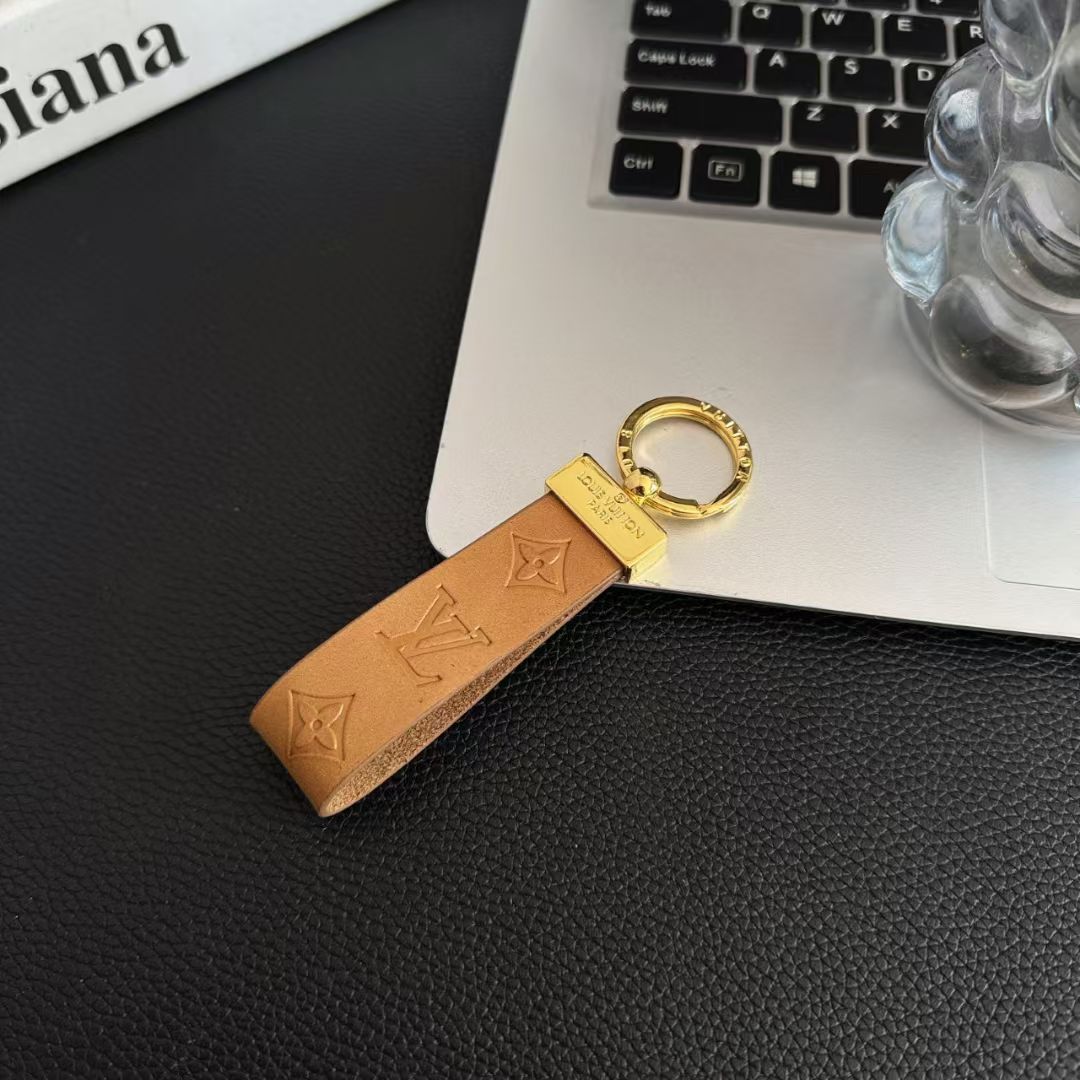 Luxury LV Monogram Keychain Strap with Gold Accent