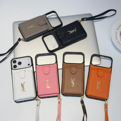 Luxury YSL Wallet Phone Case with Strap & Card Slot