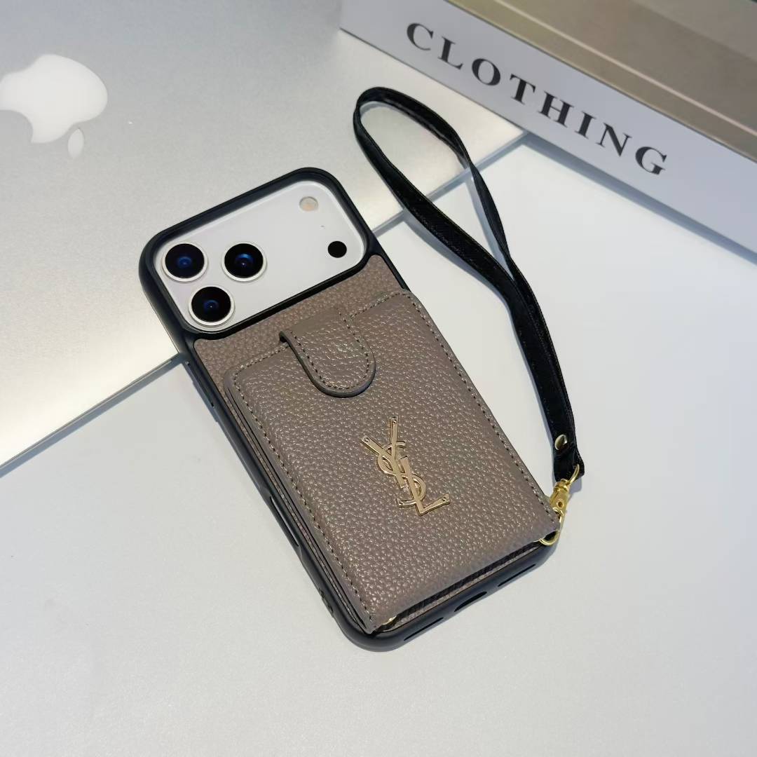 Luxury YSL Wallet Phone Case with Strap & Card Slot