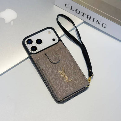Luxury YSL Wallet Phone Case with Strap & Card Slot